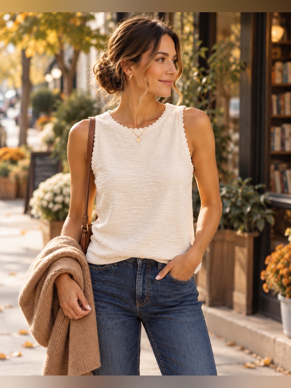 J.Crew Ivory Textured Scallop Trim Sleeveless Shell Top XXS